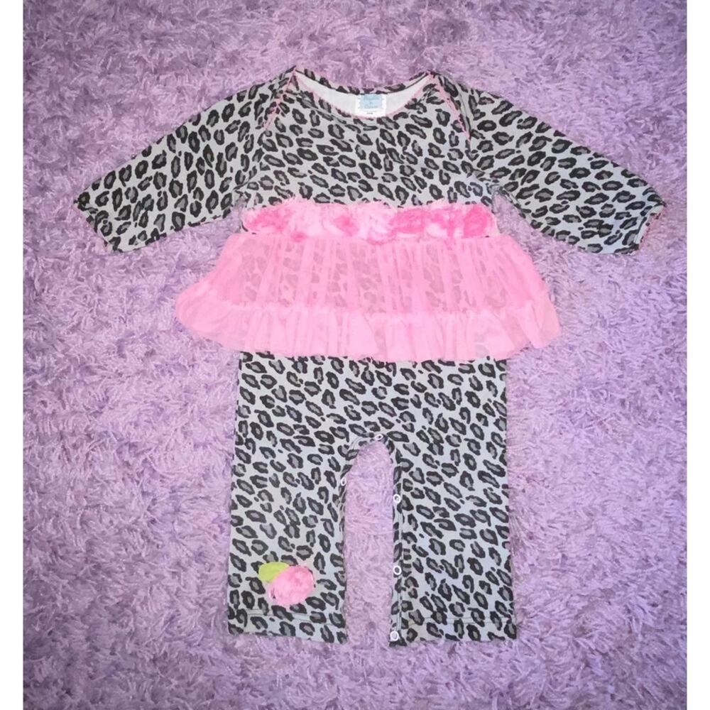 24m Peaches 'n Cream Baby Girls Boutique Skirted Leopard Print Tutu Romper - Picture 2 of 5